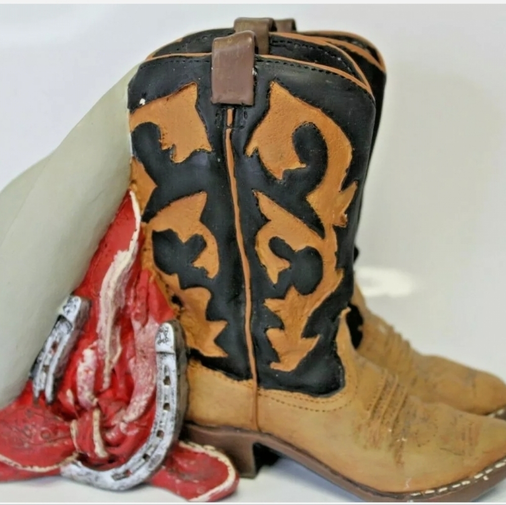 COWBOY BOOTS Coin Bank With Hat Rope Bandana FIGI Graphics Happy Trails